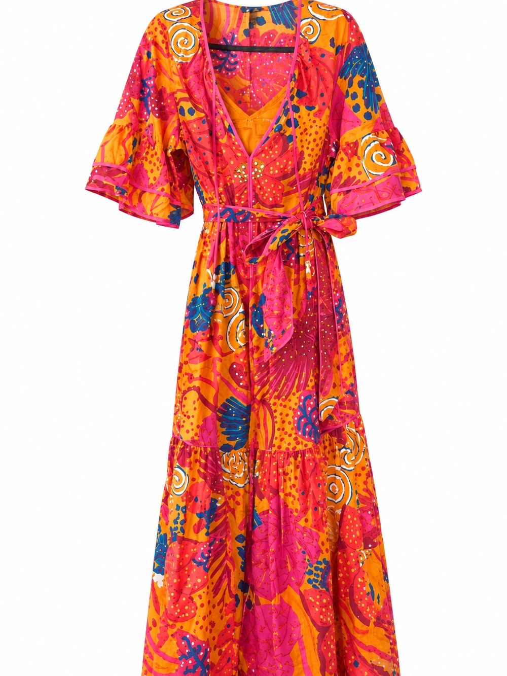 Farm Rio Colorful Party Belted Midi Dress